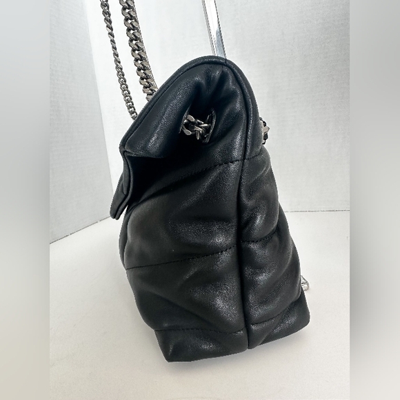 SAINT LAURENT Lambskin Quilted Toy Loulou Puffer Monogram Chain Satchel Black - Picture 4 of 13